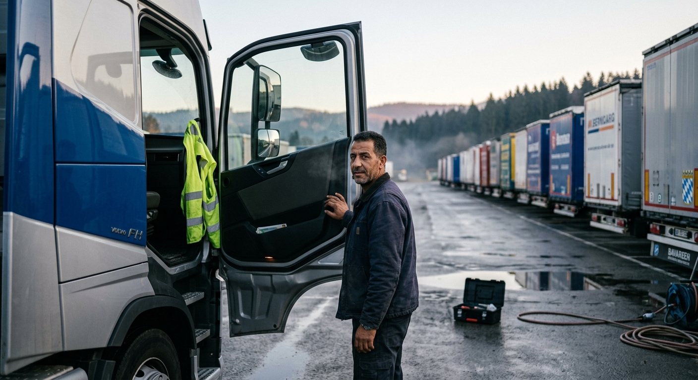 Mustapha Ben Belgacem vor einer LKW-Flotte
