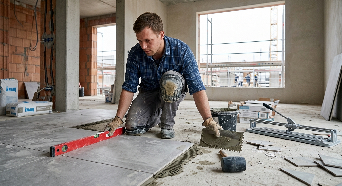 Handwerker bei der Arbeit auf einer Baustelle